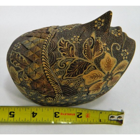 Poplier Batik Fabric Wood Mask Trinket Box Container Indonesian Eclectic - Picture 11 of 15